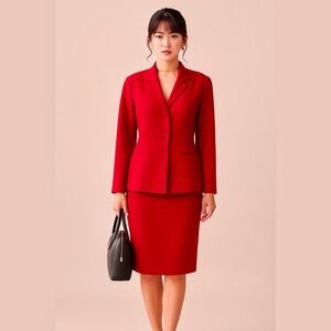 VINTAGE 90’s Ports International Red Wool Skirt Suit